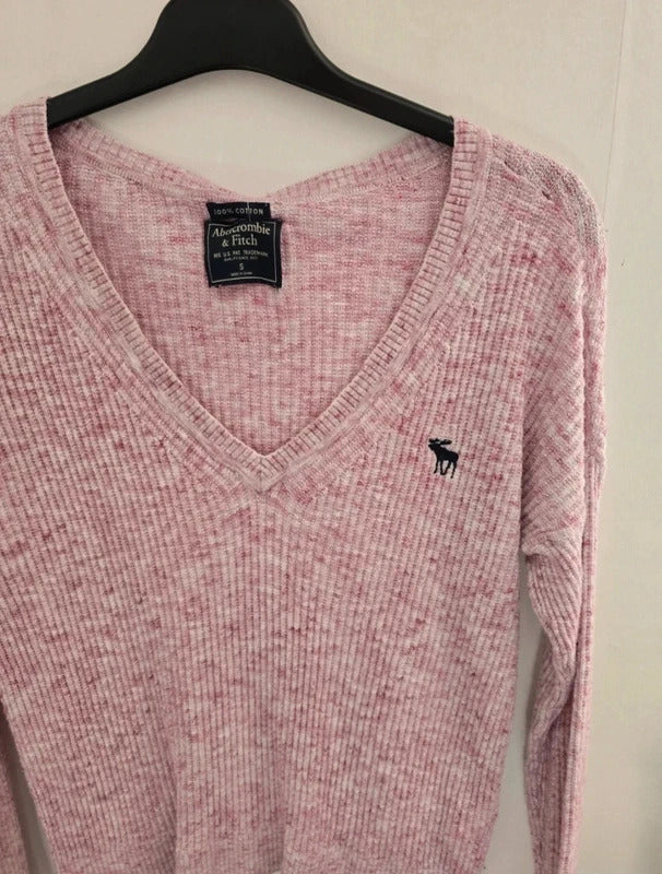 Abercrombie and Fitch Pale Pink V Neck Cotton Knit Jumper Small