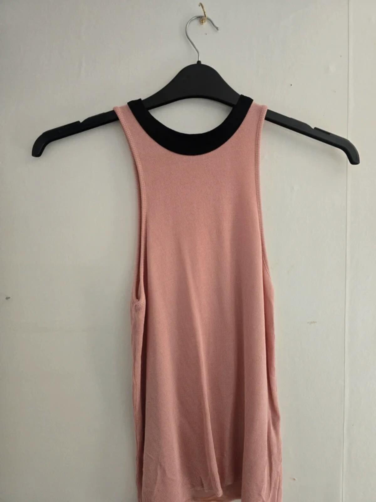 Zara Pink & Black Graphic Stripe High Neck Bodycon Vest Top M Size 10-12