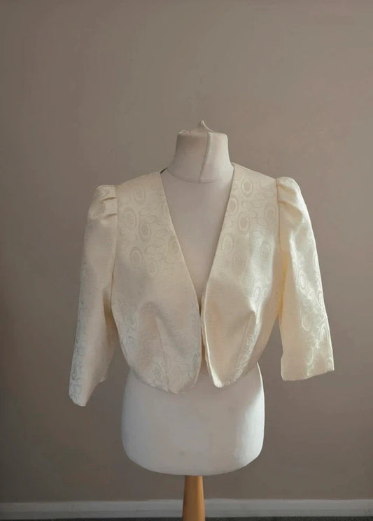 Vintage Christina Charles Ivory Cream Glitter Patterned Bolero Jacket Size 16