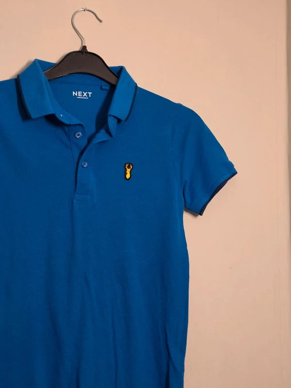 Next Boys Royal Blue Short Sleeve Polo Shirt Logo Age 8 Years