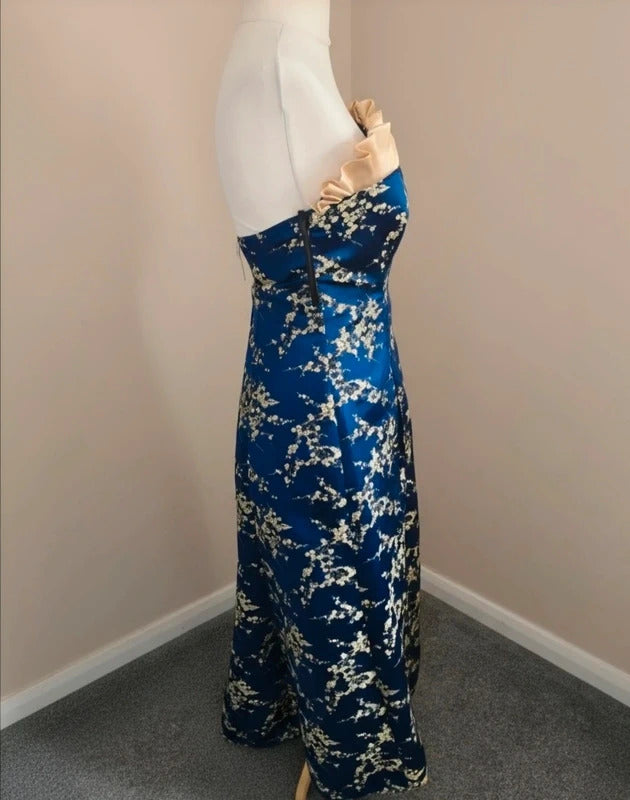 Bespoke Elizabeth Glaze Y2K Royal Blue Cream Frill Evening Dress