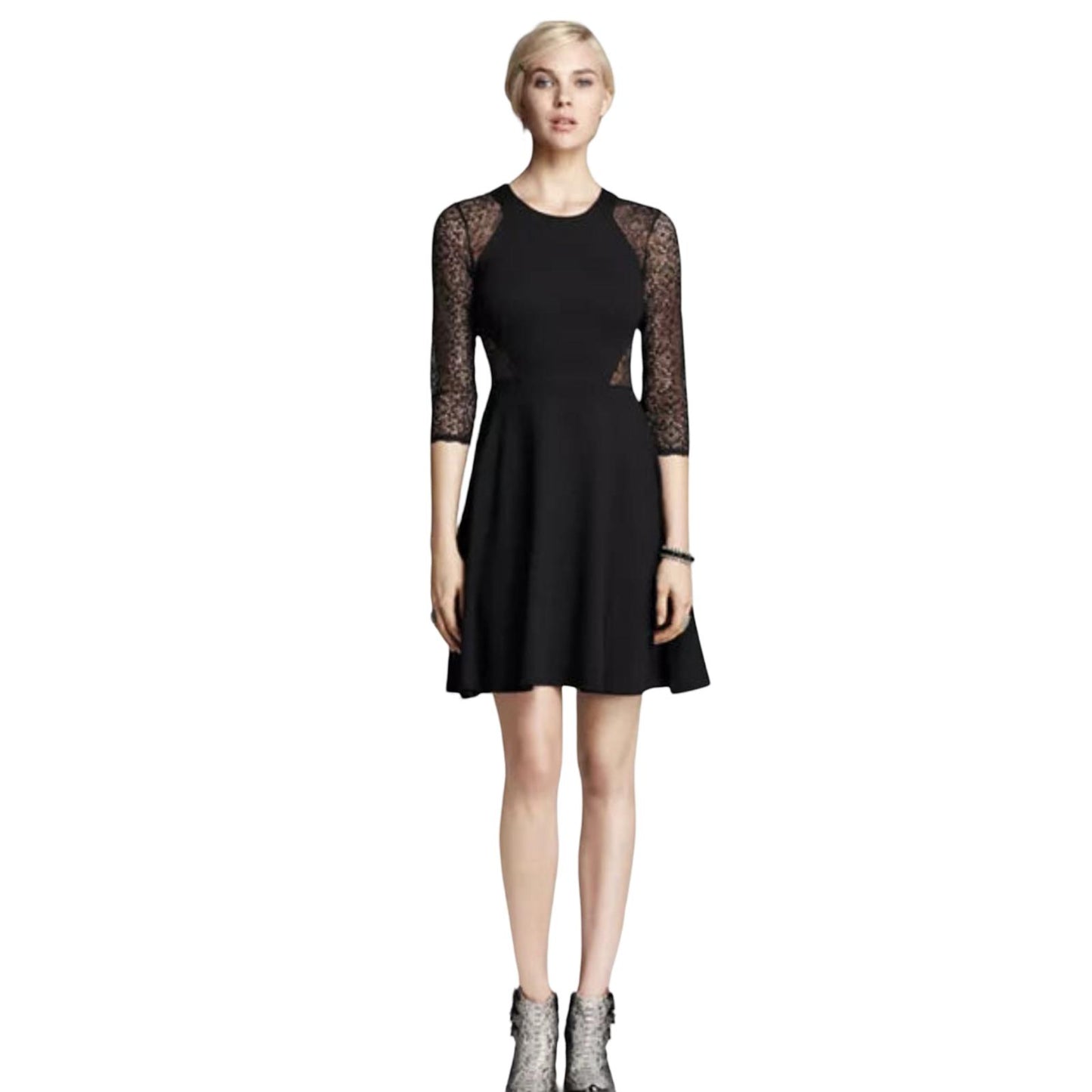 French Connection Black Lace Flared Dress – Size 10