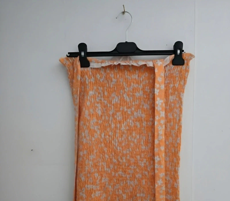Orange White Floral Shirred Mini Dress Size 8 Small Bodycon Tie Straps