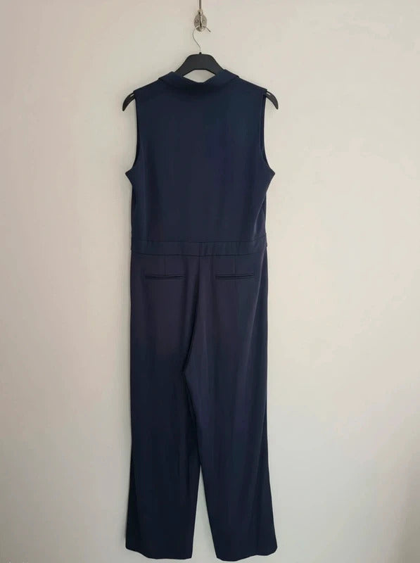 Marks & Spencer Autograph Navy Blue Wide Flared Leg Jumpsuit Size 14