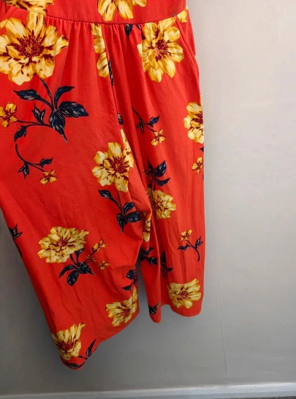 Bobbie Brooks Orange Floral Cropped Jumpsuit Med Size 12-14