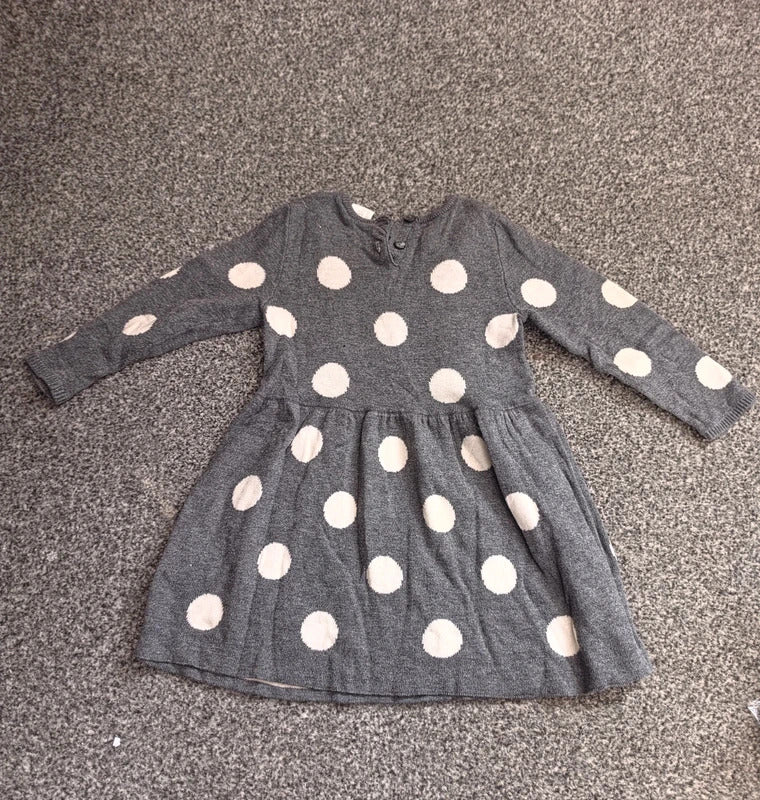 H&M Baby Girls Grey & White Polka Dot Ruffle Knit Dress 6-9 Months