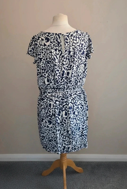 F&F Navy & White Animal Patterned Knee-Length Dress Size 16