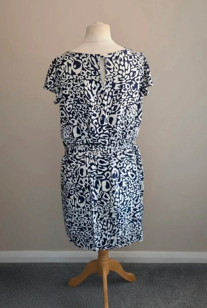F&F Navy & White Animal Patterned Knee-Length Dress Size 16