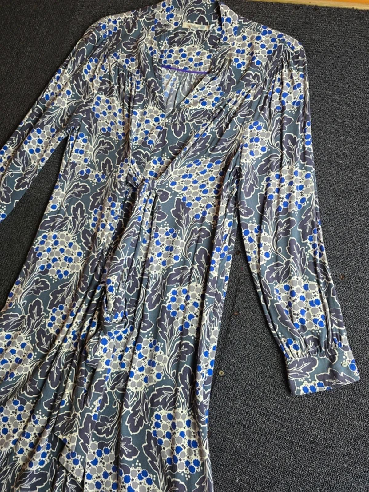 Boden Midi Dress Green & Blue Floral Size 12Reg Tie-Waist Causal
