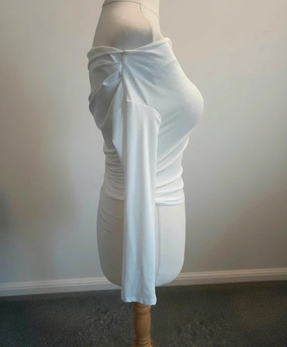 SHEIN White Off The Shoulder Long Sleeve Bodycon Top M Size 10-12