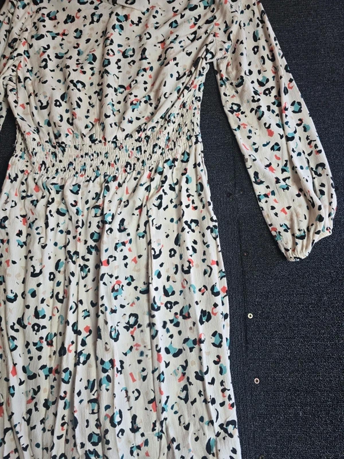 M&S Animal Print Midi Dress White Multicolour UK 12 Elasticated Waist