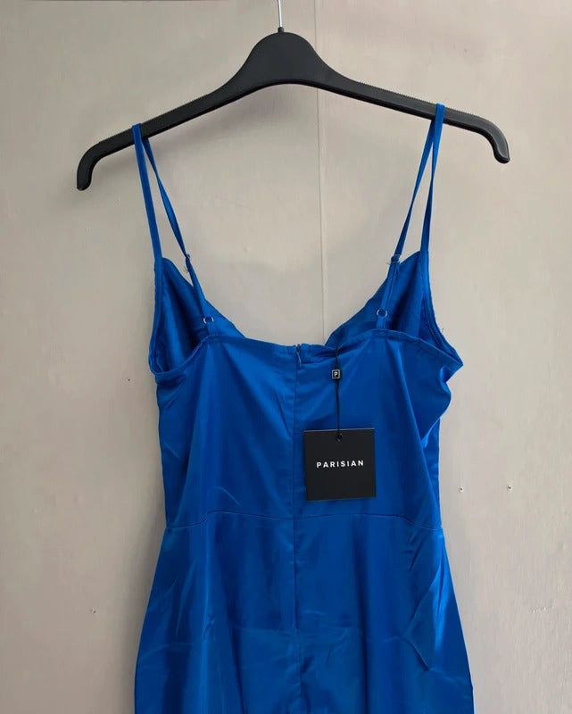 Parisian Royal Blue Silky Adjustable Strap Back Zip Mini Dress Size 10