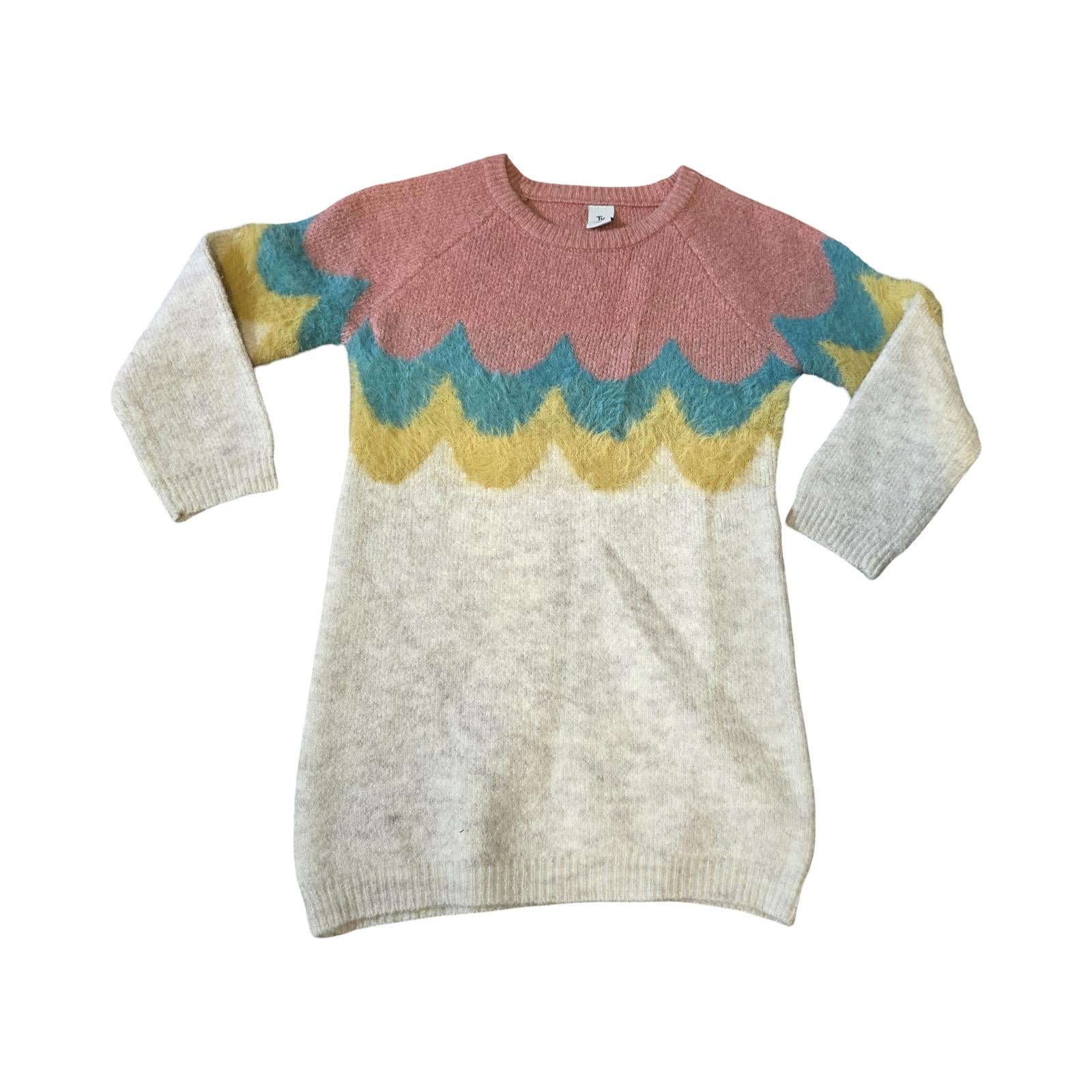 Tu Girls Knitted Jumper Dress – Colour Block Scallop Pattern – Age 2–3
