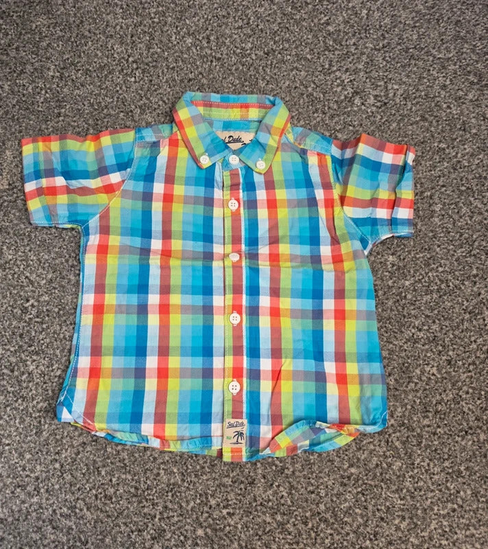 Next Baby Boys Multicoloured Checked Short Sleeved Button Down Shirt Age 9-12 Months