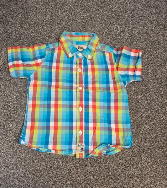 Next Baby Boys Multicoloured Checked Short Sleeved Button Down Shirt Age 9-12 Months
