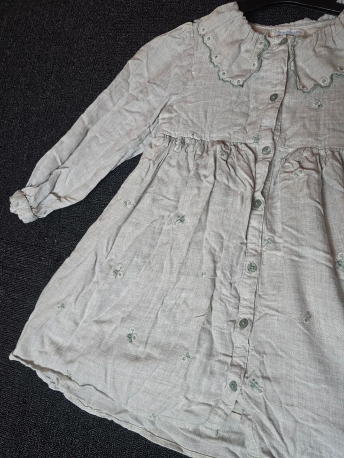 Primark light sage green frilly collared long sleeved dress girls 6-7years