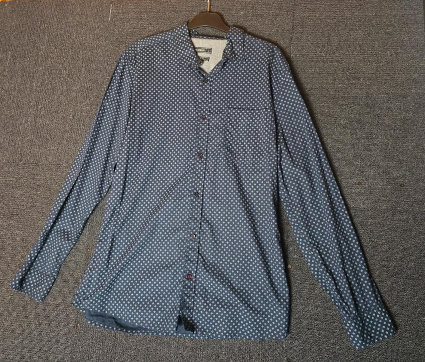 Peacocks mens navy patterned long sleeved slim fit shirt size Large