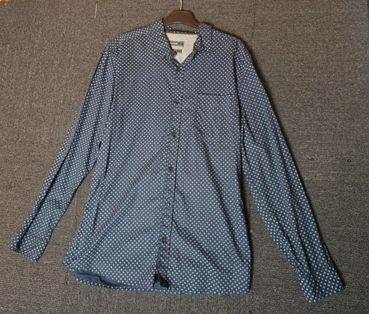 Peacocks mens navy patterned long sleeved slim fit shirt size Large