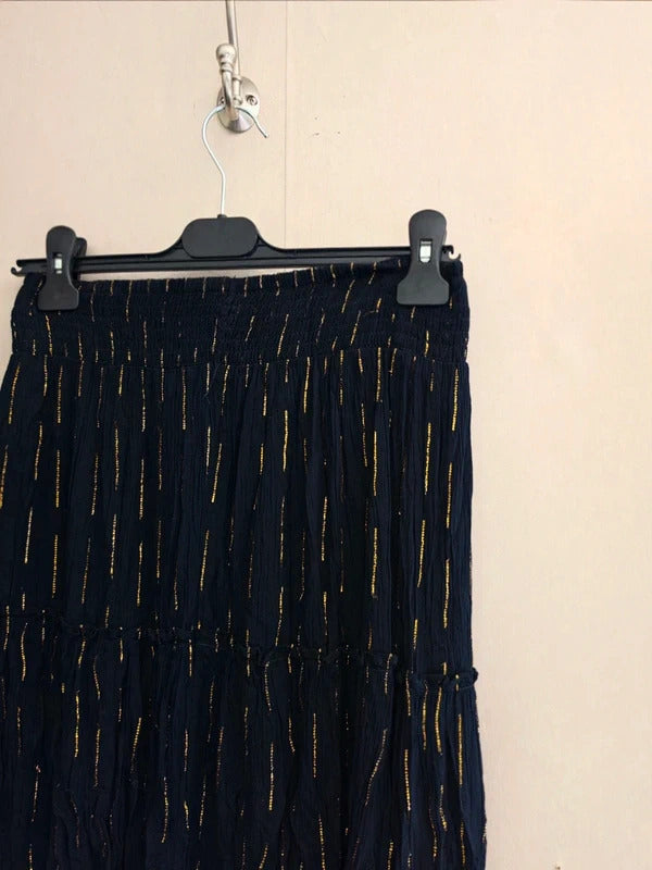 Matalan Black & Gold Glitter Stripe Flared Shirred Mini Skirt Size 8