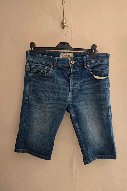 Next Men's Blue Denim Regular Fit Shorts Waist 32"