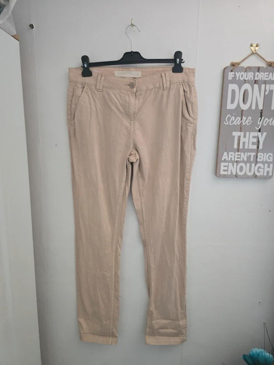 Next Ladies Beige High-Waisted Slim Leg Chinos Size UK 12 Reg