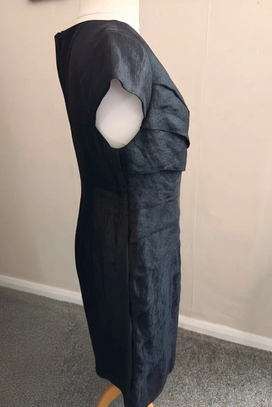 M&Co Boutique Black Ruffled V-Neck Dress with Gem Detail Size 14