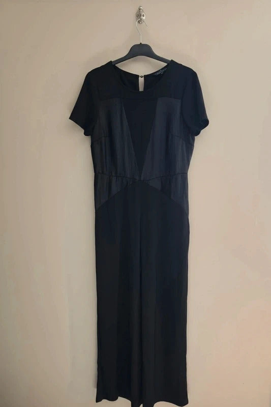 Marks & Spencer Black Silky Short Sleeved Flared Jumpsuit Size 12 Regular