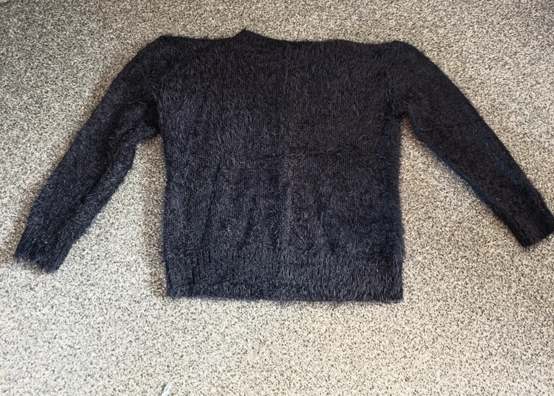 Matalan Girls Black Fluffy Eyelash Knit Panda & Hearts Jumper Age 9 Years