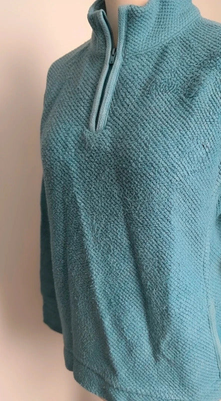 Weird Fish Teal Quarter Zip Textured Jumper M Size 10-12