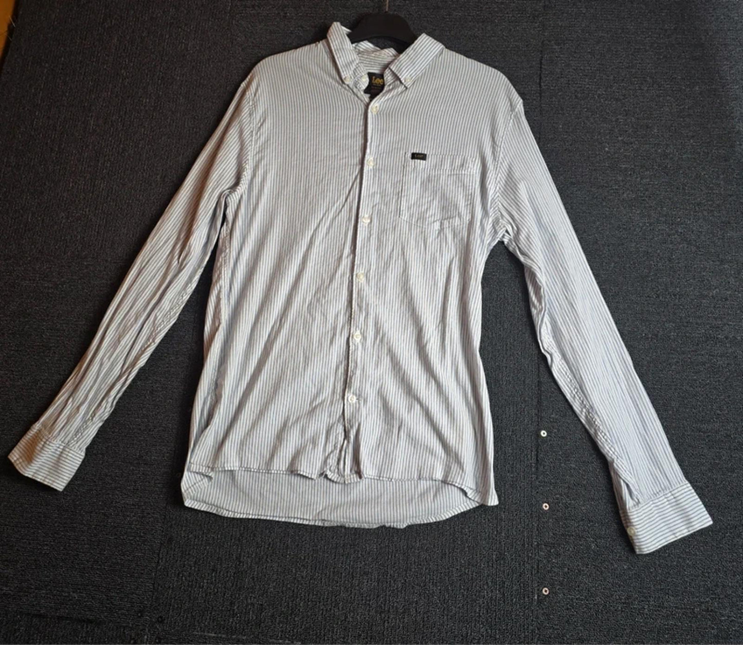 Lee Mens Slim Fit Blue & White Striped Shirt Medium Stretch Cotton Button Up