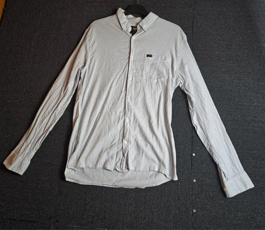 Lee Mens Slim Fit Blue & White Striped Shirt Medium Stretch Cotton Button Up