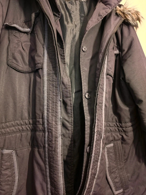 Next Black Faux Fur Hooded Padded Winter Coat – Size 16