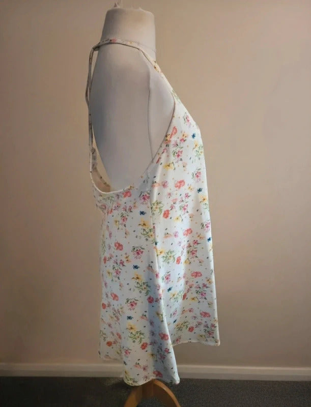 Mango White & Multicoloured Floral Open Back Sleeveless Mini Dress M  10-12 NWT