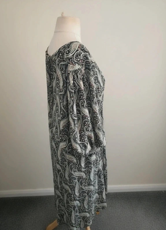 FatFace "Copper & Black" Green Multi Patterned Midi Dress Size 24