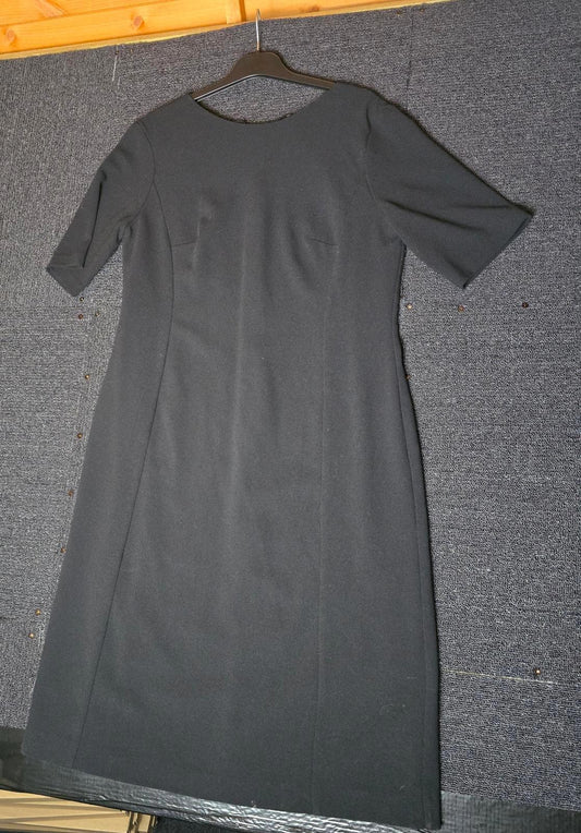 Lily Ella Black Midi Dress Size 14 Short Sleeve A-Line Lined Zip Back