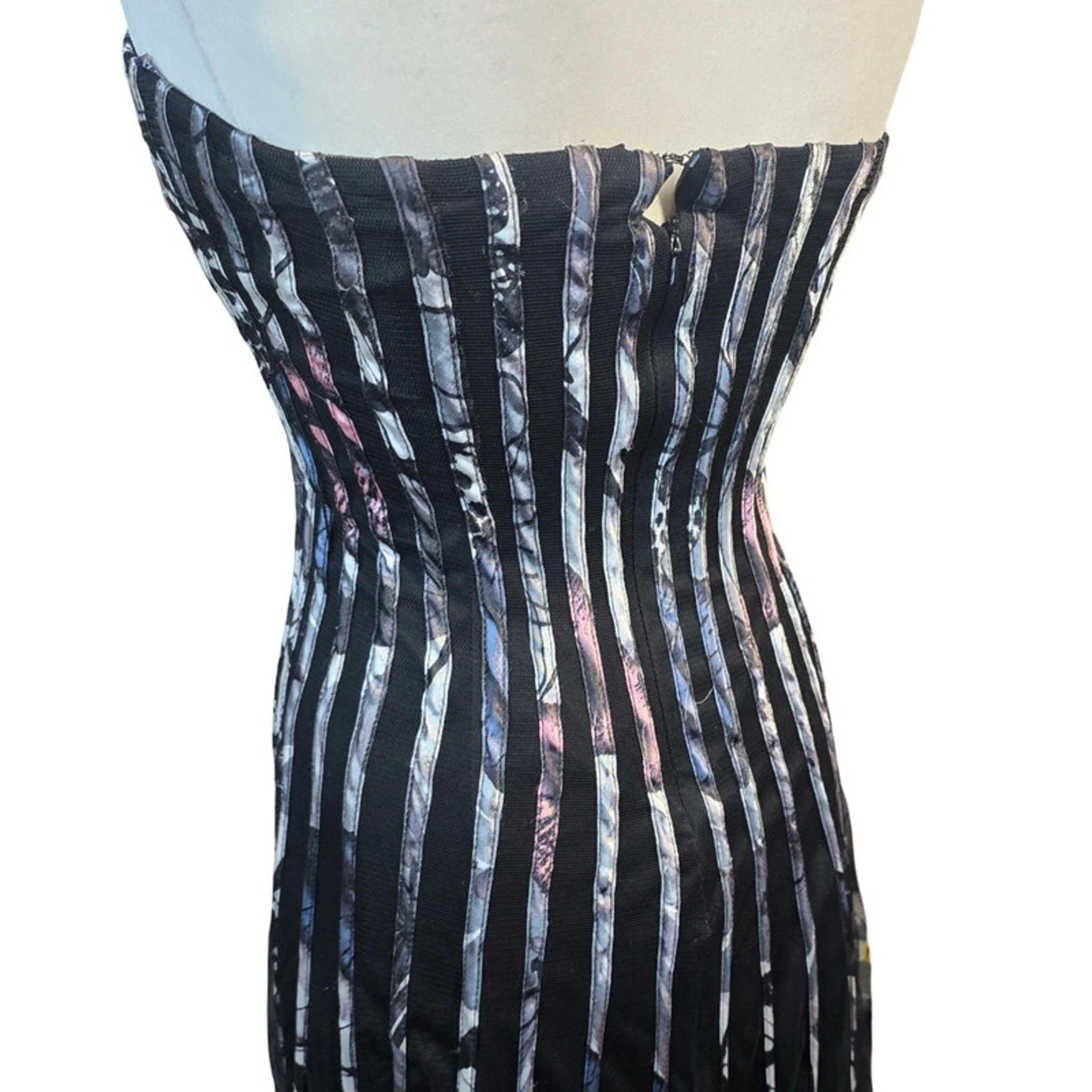 Izabel London Strapless Maxi Dress Black Floral Pleated Size 8 Evening Formal