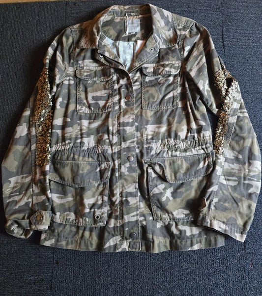 Next Camouflage Utility Jacket with Sequin Sleeves Size 12