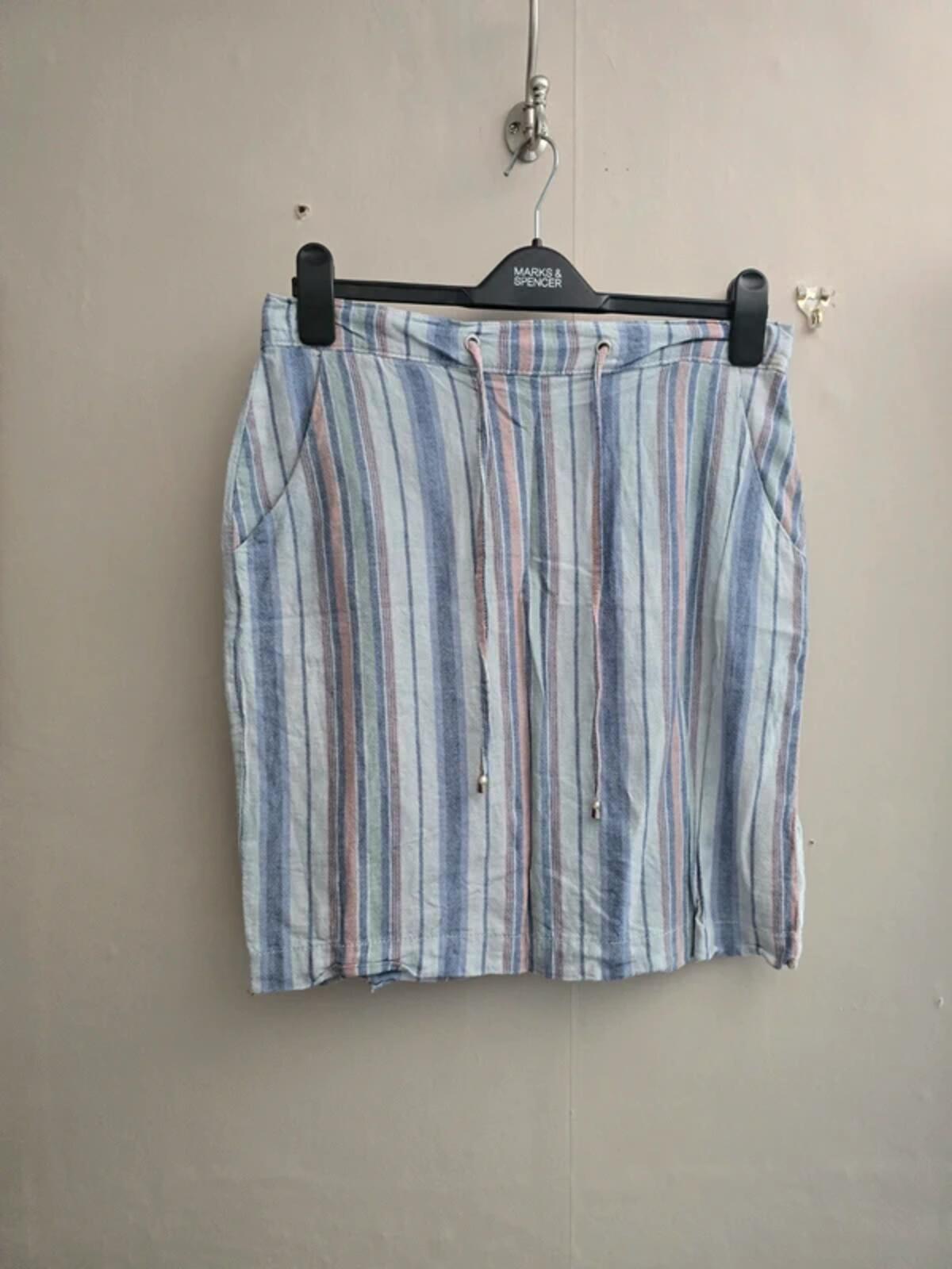 Matalan Striped Linen Blend Knee Length Skirt - Size 12