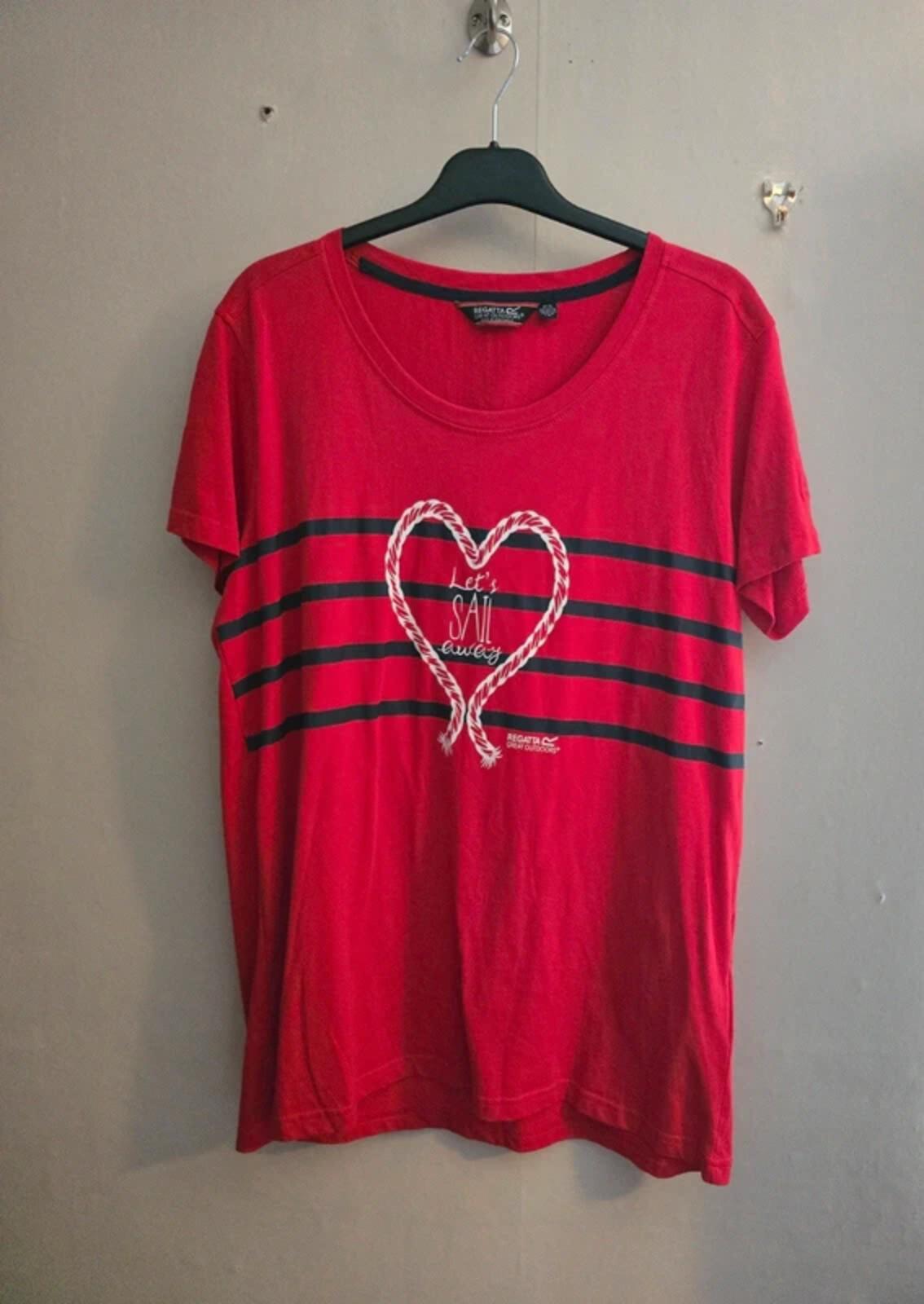 Regatta Red Cotton Nautical T-Shirt Size 18 Navy Stripe Rope Heart  Short Sleeve