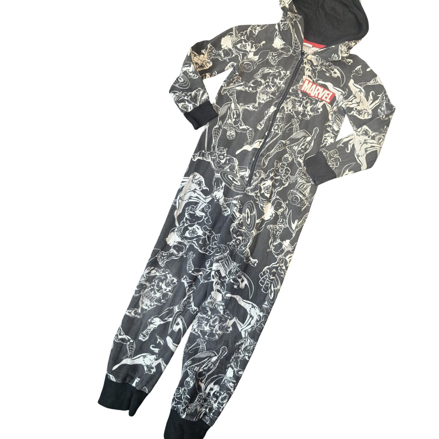 Tu Marvel Boys Black & White Onesie Hooded Zip Up Age 7–8 Years