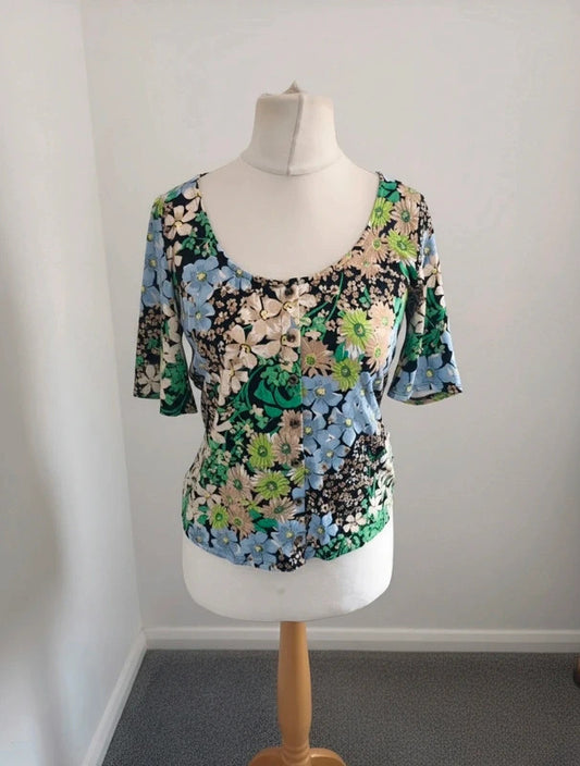 H&M Multicoloured Floral Print Top Half Sleeve M Size 12-14 NWT