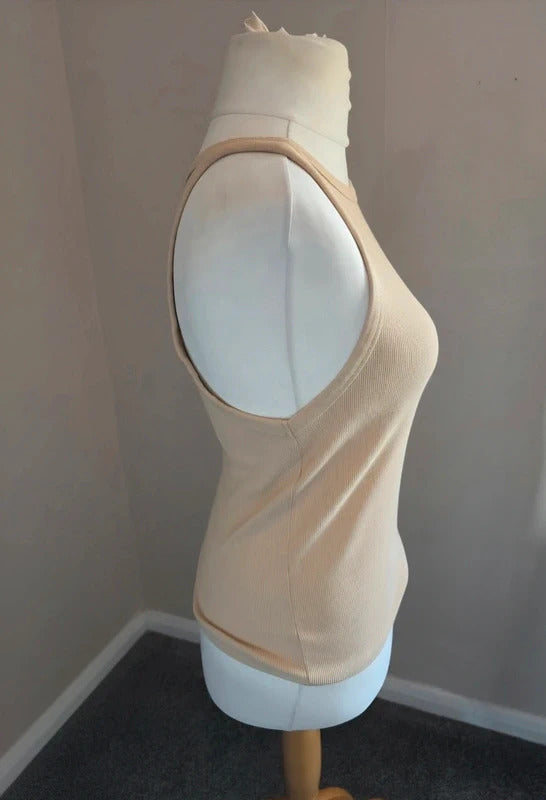 Primark Beige Ribbed Racerback Vest Top Size Medium Size 12-14