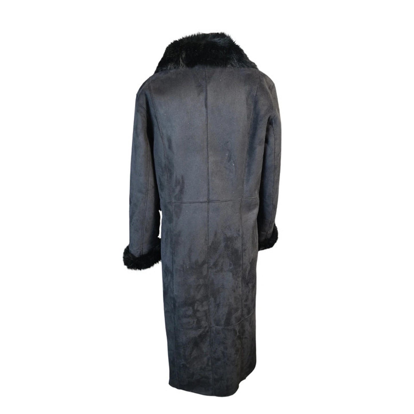 Dennis by Dennis Basso Long Winter Coat Black Size M Faux Fur Trim NEW