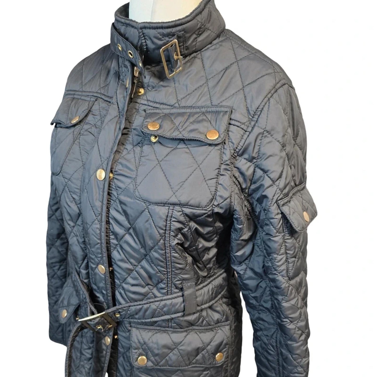 FieldFox Quilted Coat Black  M Size 10/12 Belted Winter Jacket