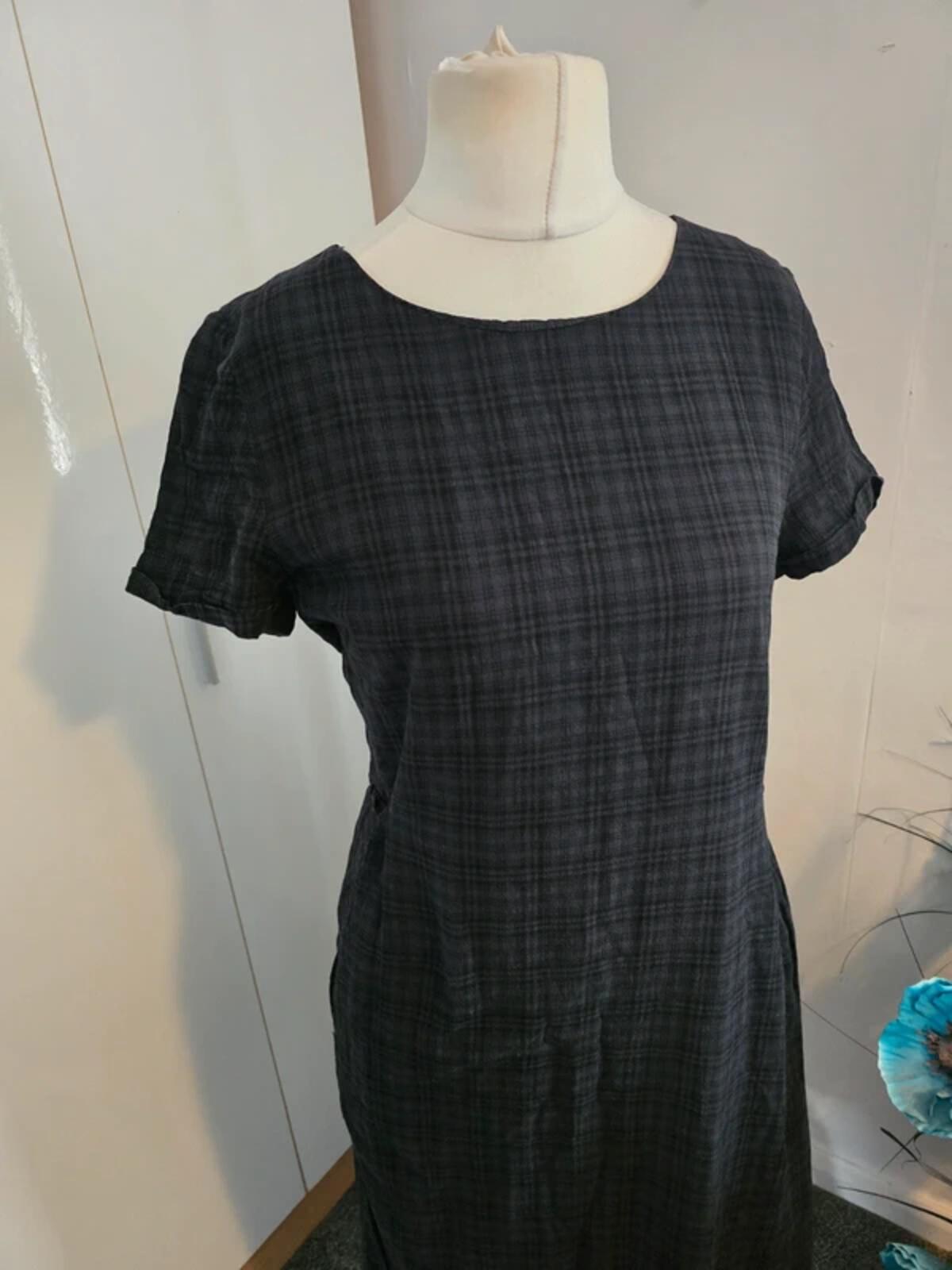 Seasalt Cornwall Black Checked Midi Dress Size 10 Short Sleeve A-Line Pockets