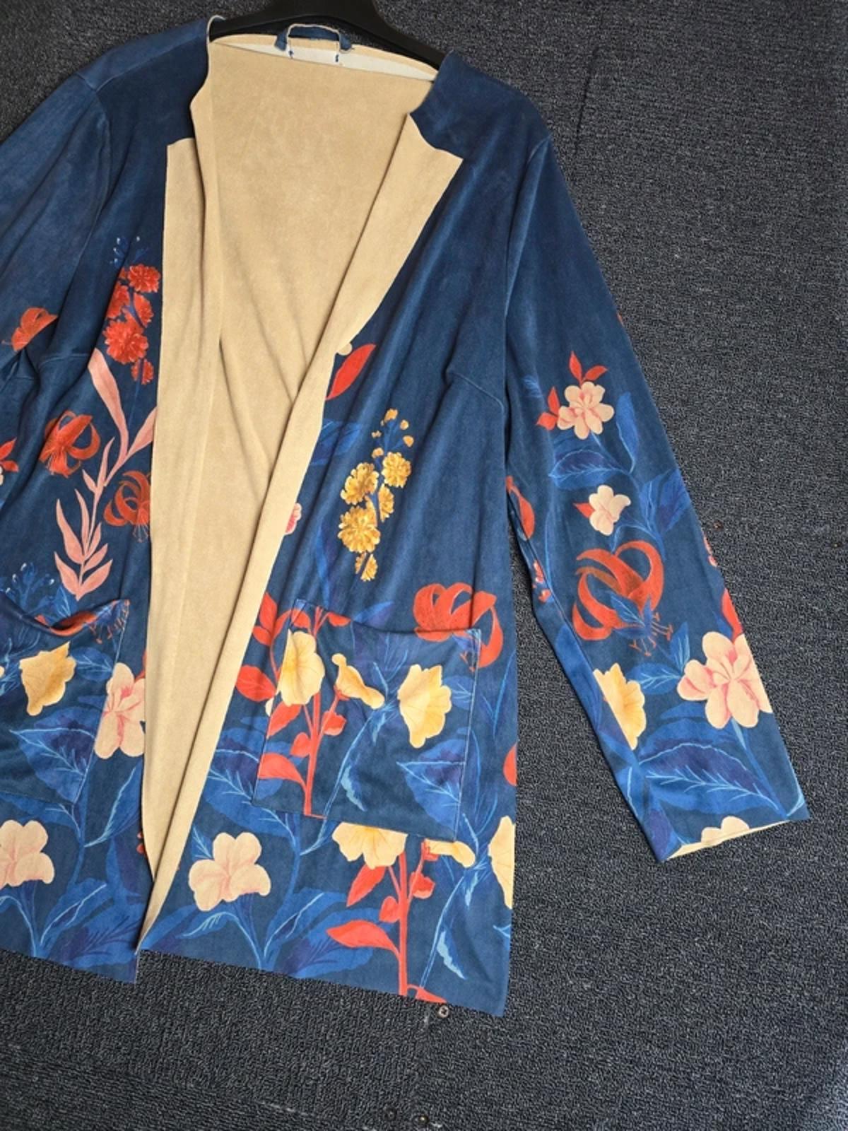 Cotton Traders Open Cardigan Blazer Navy & Multicolour Size 16 Floral