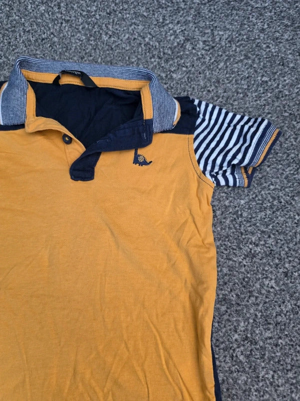 George Boys Mustard Yellow & Navy Striped Sleeve Polo Shirt Dinosaur Detail Age 2-3 Years