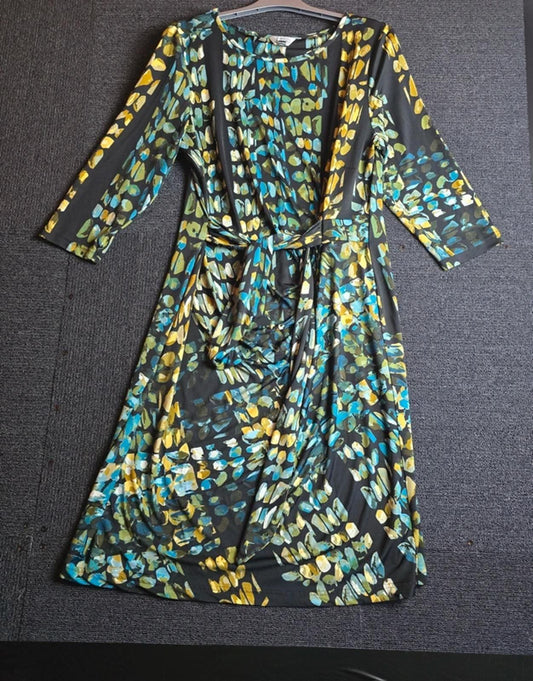 Nightingale Dress Black Multicoloured Size 16 Ruched Midi
