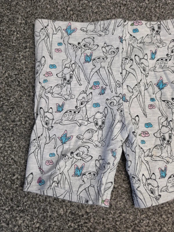 Primark Disney Girls Grey Marl Bambi & Butterfly Print Cycling Shorts Age 5-6 Years