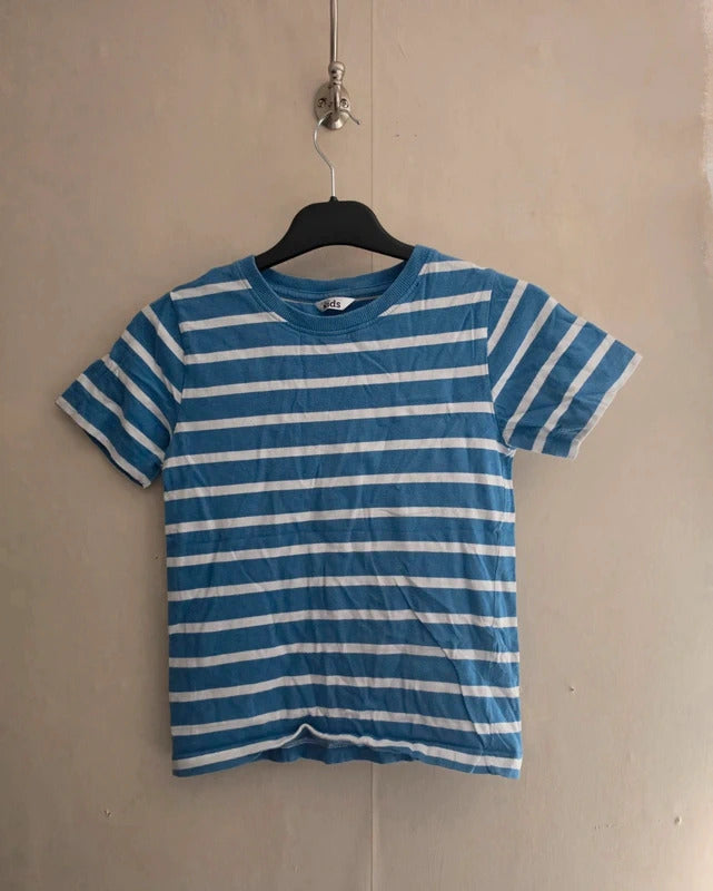 M&Co Boys Blue & White Striped T-Shirt – 8–9 Years